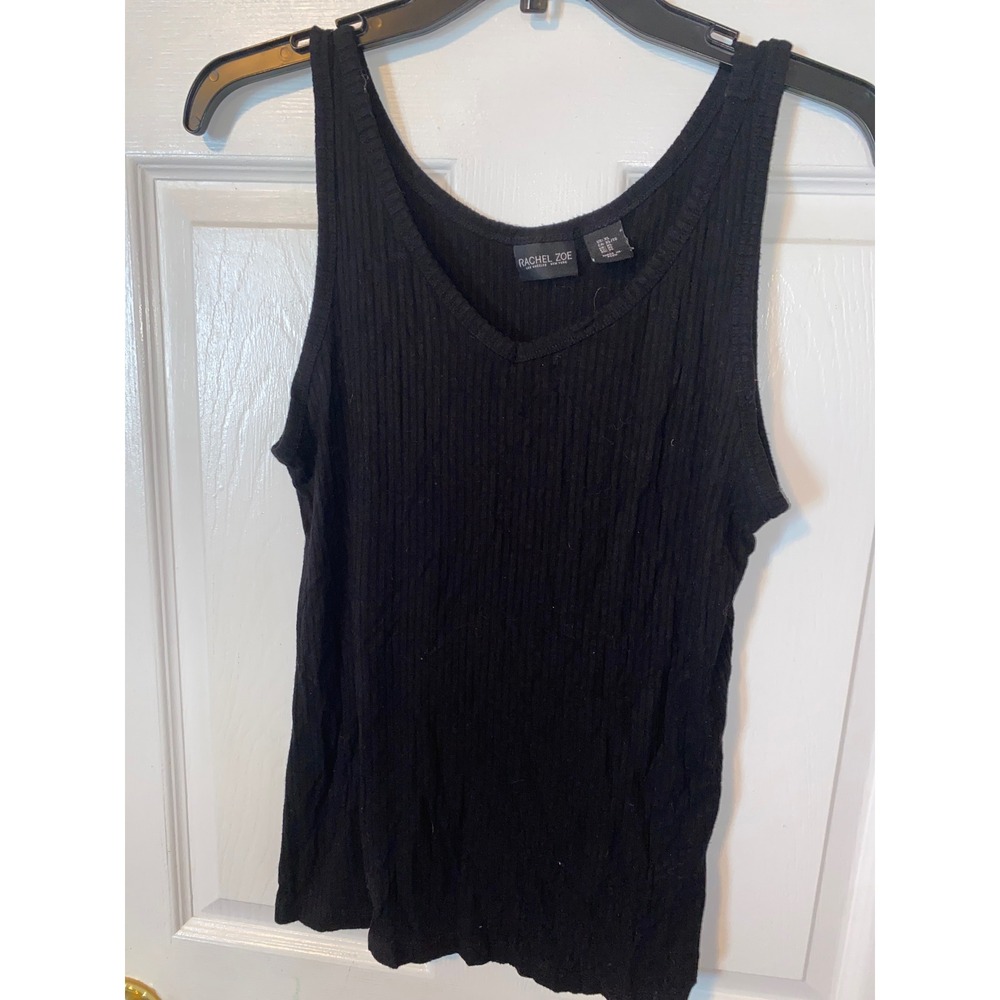 Rachel Zoe Black Ribbed Knit Tank‎ Top V-Neck Sleeveless Shell XL
